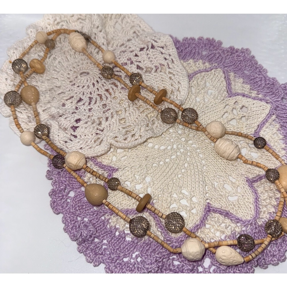 Vintage Wooden & Lucite Beaded Retro Long Necklace